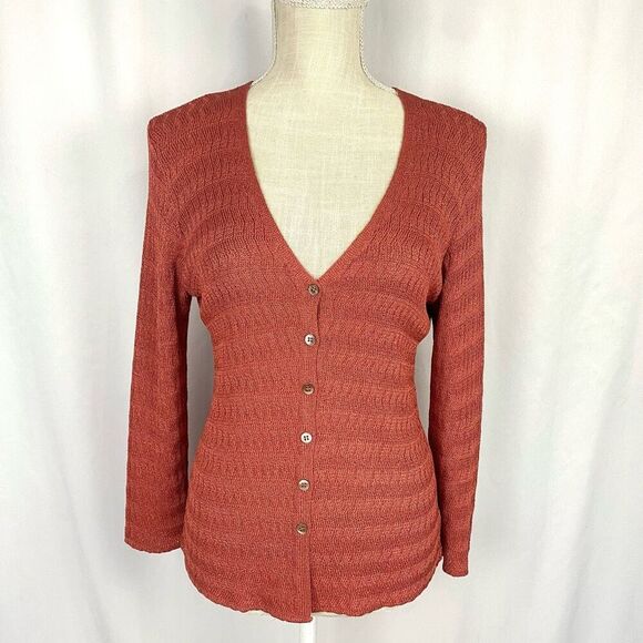 Sigrid Olsen Sport Women's Rose Coral Long Sleeve Button Front Cardigan Sweater - Picture 1 of 14